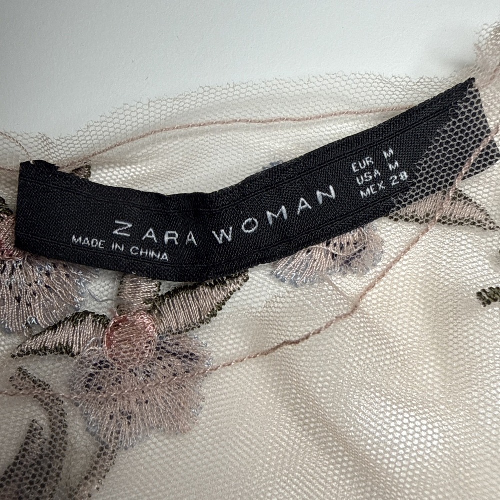 Zara Top Womens M Sheer Floral Boho Whimsical Cottagecore Romantic Fairycore - Picture 3 of 16